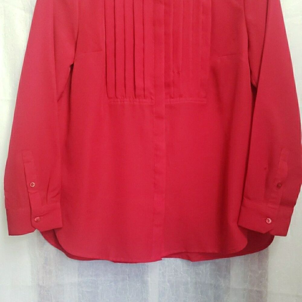 Talbots Shirt Red Pleated Rhinestone Elegant Holiday Party Blouse Top Women Sp - Picture 5 of 9